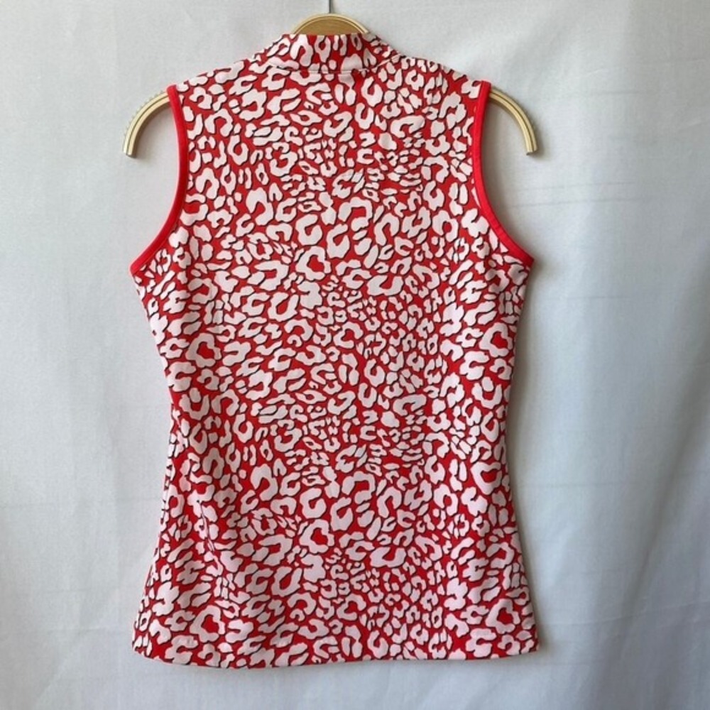 Tail Tessa Wild Cat Sleeveless Golf Shirt Women XS Red Animal Print Tennis Prep - Picture 2 of 9